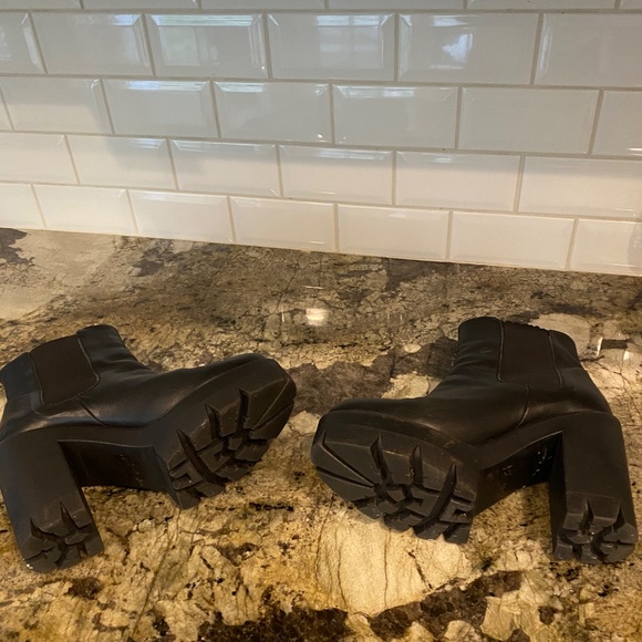 Black Chunky Lug Sole Platform Boots Chelsea Italy - Picture 5 of 7